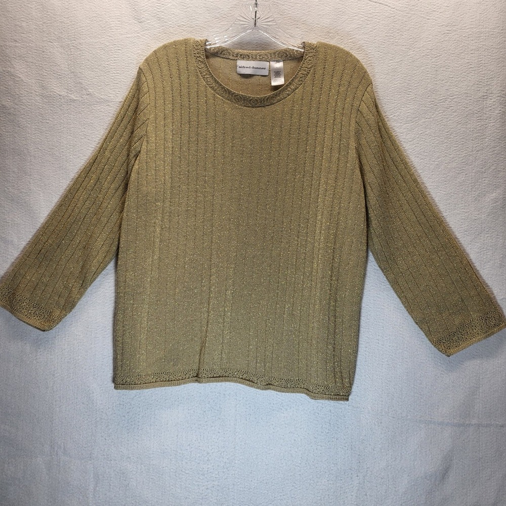 Alfred Dunner Women's Gold Metallic Knit Sweater Pullover‎ Top L